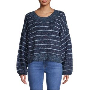 FREE PEOPLE Starlight Pullover Sweater, Blue Chunky Knit, Size Small